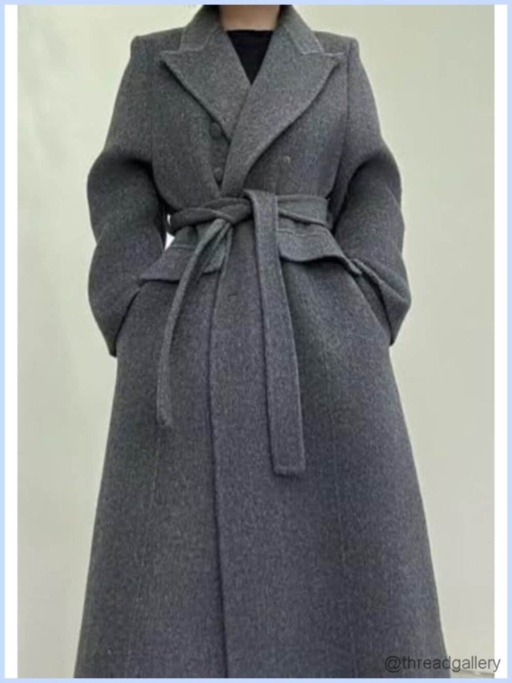 Wool Blend Long Pea Coat Double Breasted Belted Trench Overcoat - Picture 2 of 6